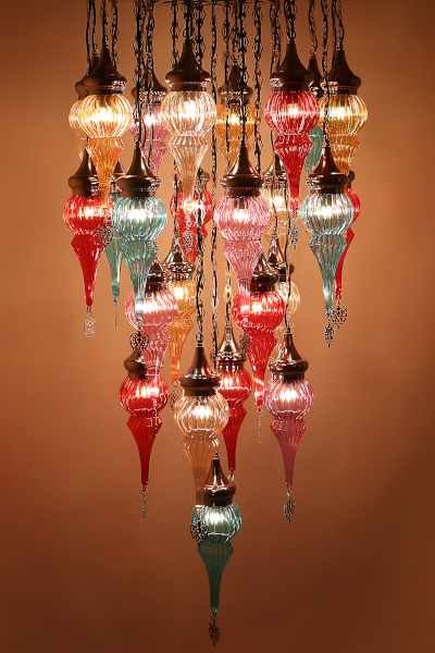Stylish Edition Chandelier with 21 Special Colourful Pyrex Glasses